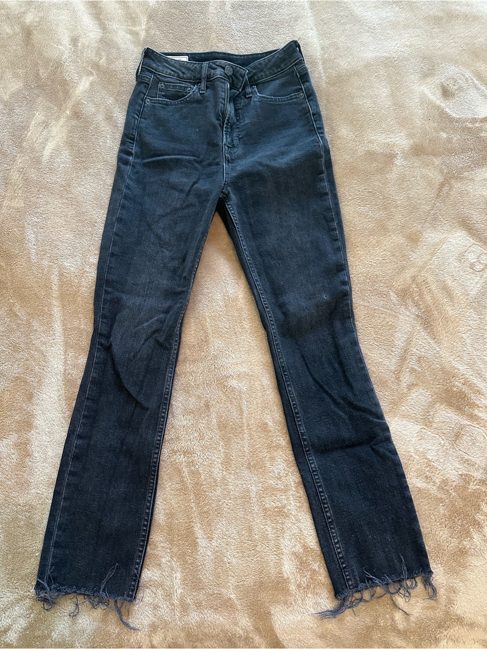 Gap Vintage Slim Sky High Jeans 25 Black High Rise Raw Hem